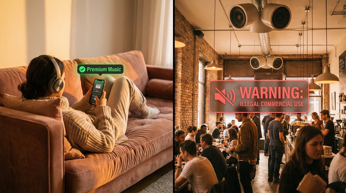 dùng tài khoản spotify youtube premium phát nhạc tại quán cà phê có vi phạm không