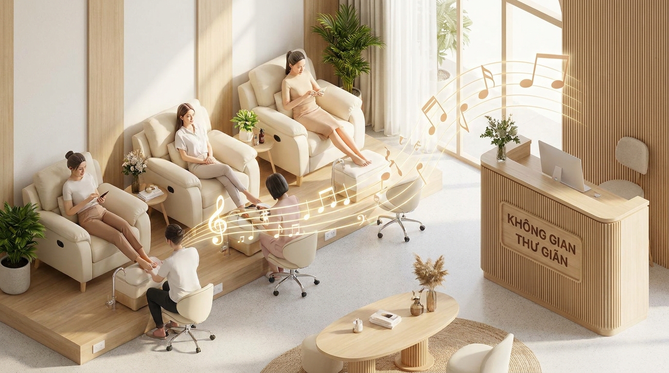 cách chọn nhạc nền lofi acoustic không ồn ào cho tiệm nail salon tóc