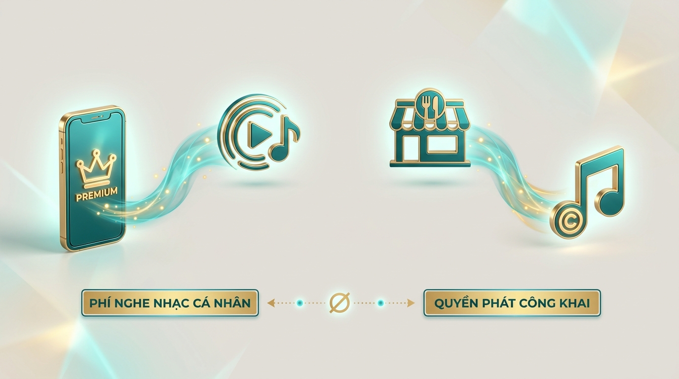phân biệt phí Premium cá nhân và quyền biểu diễn công khai tại nhà hàng